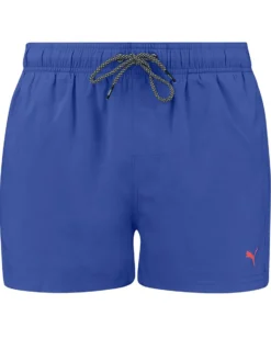 PUMA - Costume da bagno pantaloncino corto blu  con logo arancione fluo