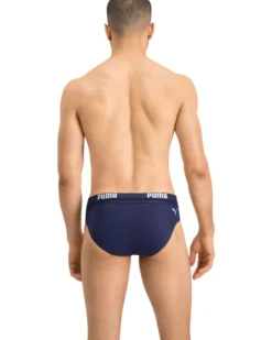 PUMA - Costume slip blu scuro con elastico in vita e lacci