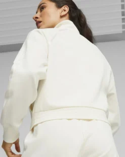PUMA - Felpa a collo alto da donna relaxed fit panna con zip frontale