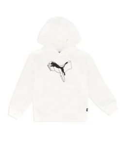 PUMA - Felpa bianca da bimba con cappuccio e logo nero