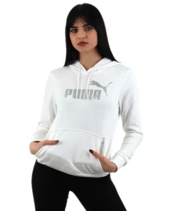PUMA - Felpa bianca da donna con logo glitterato