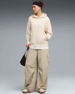 PUMA - FELPA CON CAPPUCCIO BEIGE  ESSENTIAL ELEVATED COMFORT HD - DA DONNA, 691814-87