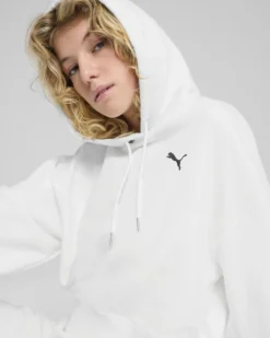 PUMA - FELPA CON CAPPUCCIO BIANCA WARDROBE ESSENTIAL RELAXED CROP DA DONNA , 629746-02