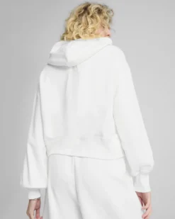 PUMA - FELPA CON CAPPUCCIO  BIANCA  WARDROBE ESSENTIAL RELAXED CROP DA DONNA , 629746-02