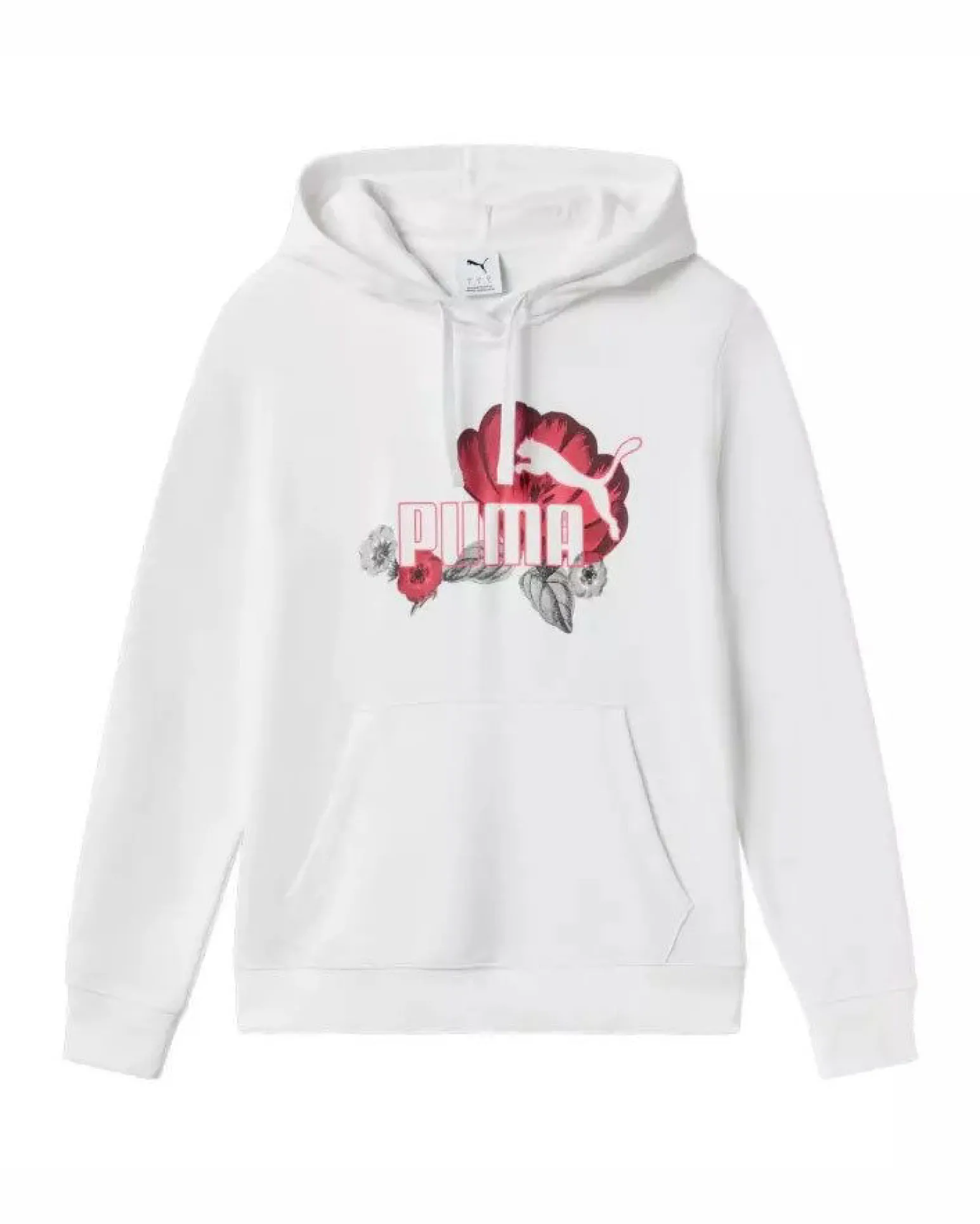 PUMA - FELPA CON CAPPUCCIO BIANCA ESSENTIAL FLORAL BIG LOGO HD DA DONNA, 689032-02