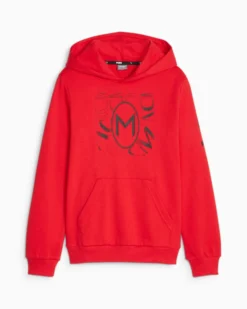 PUMA - Felpa con cappuccio da bambino rossa con logo Milan