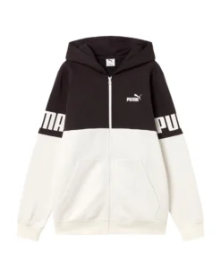 PUMA - FELPA CON CAPPUCCIO FULL ZIP POWER COLORBLOCK NERA E BIANCA  DA UOMO , 693578-02