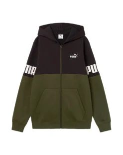 PUMA - FELPA CON CAPPUCCIO FULL ZIP POWER COLORBLOCK NERA E VERDE  DA UOMO , 693578-70