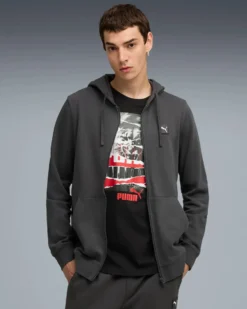 PUMA -FELPA CON CAPPUCCIO FULL ZIP GRIGIA ESSENTIAL ELEVATED FZ HD DA UOMO, 688255-44
