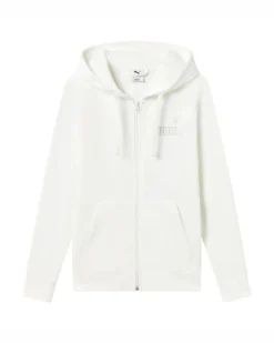 PUMA - FELPA CON CAPPUCCIO FULL ZIP BIANCA ESSENTIAL RHINESTONE FZ HD  DA DONNA , 693552-02