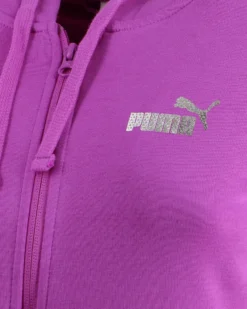 PUMA - FELPA CON CAPPUCCIO FULL ZIP FUXIA ESSENTIAL+TEXTURED FOIL DA DONNA , 689088-89