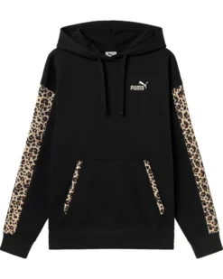 PUMA - FELPA CON CAPPUCCIO NERA LEOPARDATA ESSENTIAL GRAPHIC ANIMAL COMFORT DA DONNA , 688084-51