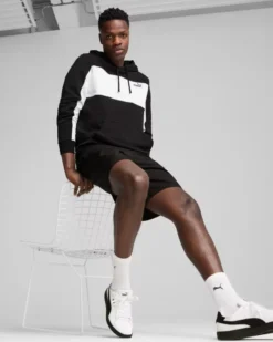 PUMA - FELPA CON CAPPUCCIO NERA E BIANCA ESS BLOCK HD TR DA UOMO - 684687-01