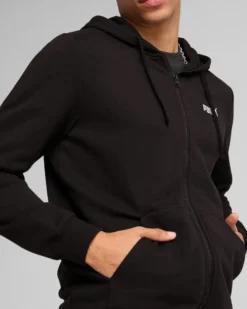 PUMA - FELPA CON CAPPUCCIO NERA ESSENTIAL N. 1 LOGO FZ HD - DA UOMO, 682588-01