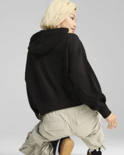 PUMA - FELPA CON CAPPUCCIO NERA LEO LUXE RELAXED CROPPED HD DA DONNA, 632338-01