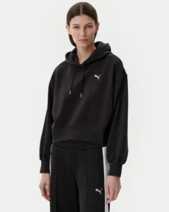 PUMA - FELPA CON CAPPUCCIO  NERA  WARDROBE ESSENTIAL RELAXED CROP DA DONNA , 629746-01