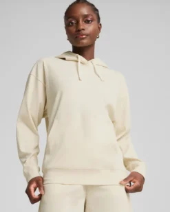 PUMA - FELPA CON CAPPUCCIO PANNA  ESSENTIAL ELEVATED COMFORT DA DONNA, 685023-87