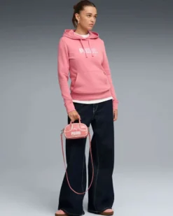 PUMA - FELPA CON CAPPUCCIO ROSA ESSENTIAL LOGO LAB METALLIC    DA DONNA, 691829-25
