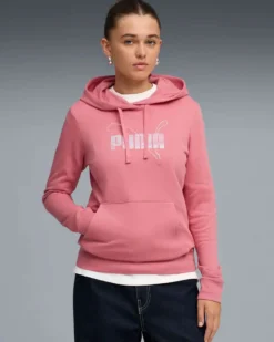 PUMA - FELPA CON CAPPUCCIO ROSA ESSENTIAL LOGO LAB METALLIC    DA DONNA, 691829-25