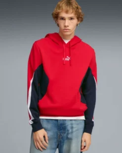 PUMA -FELPA CON CAPPUCCIO ROSSA E BLU ESSENTIAL BLOCK HD  DA UOMO,   691699-11