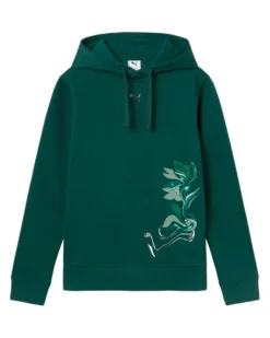PUMA - FELPA CON CAPPUCCIO VERDE GRAPHIC FLOWERED  DA DONNA, 693302-75