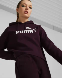 PUMA - FELPA CON CAPPUCCIO VIOLA ESSENTIAL CROPPED LOGO DA DONNA, 586869-46
