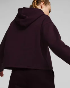 PUMA - FELPA CON CAPPUCCIO VIOLA ESSENTIAL CROPPED LOGO DA DONNA, 586869-46
