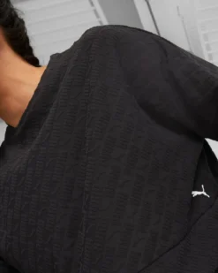 PUMA - Felpa crop da donna nera in tessuto traspirante