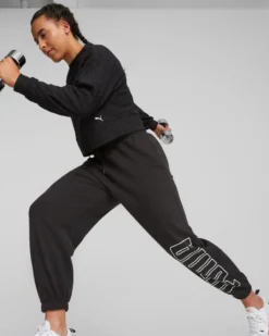 PUMA - Felpa crop da donna nera in tessuto traspirante
