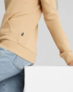 PUMA - Felpa da donna beige con logo bianco e cappuccio