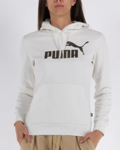 PUMA - Felpa da donna bianca con cappuccio e logo color bronzo