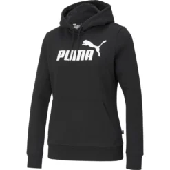 PUMA - Felpa da donna nera con cappuccio e logo bianco - 586788-01