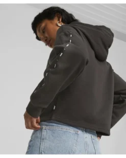 PUMA - Felpa da donna nera con cappuccio e banda logo laterale