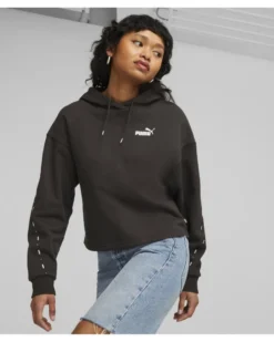 PUMA - Felpa da donna nera con cappuccio e banda logo laterale