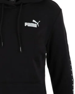 PUMA - Felpa da donna nera con cappuccio e logo bianco