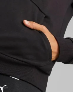 PUMA - Felpa da donna nera con logo bianco e cappuccio