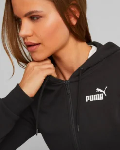 PUMA - Felpa da donna nera con zip frontale e cappuccio