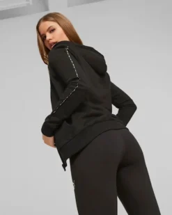 PUMA - Felpa da donna nera con zip frontale e cappuccio