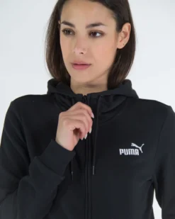 PUMA - Felpa da donna nera con zip frontale e cappuccio
