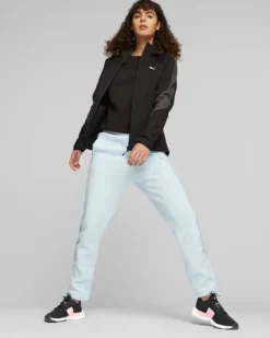PUMA - Felpa da donna nera in tessuto traspirante con cappuccio e zip frontale