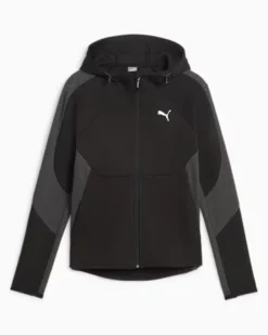 PUMA - Felpa da donna nera in tessuto traspirante con cappuccio e zip frontale