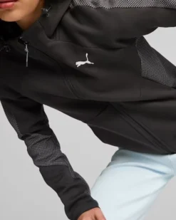 PUMA - Felpa da donna nera in tessuto traspirante con cappuccio e zip frontale