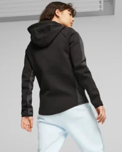 PUMA - Felpa da donna nera in tessuto traspirante con cappuccio e zip frontale