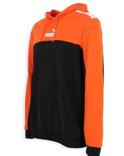 PUMA - Felpa da uomo arancione e nera con cappuccio e dettagli bianchi