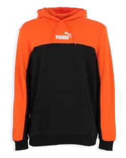 PUMA - Felpa da uomo arancione e nera con cappuccio e dettagli bianchi