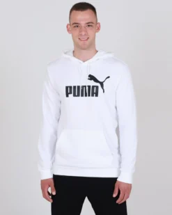 PUMA - Felpa da uomo bianca con cappuccio e logo nero