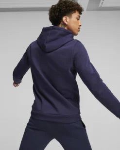 PUMA - Felpa da uomo blu con cappuccio e stampa logo verticale