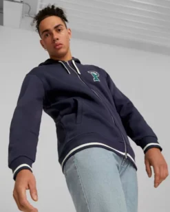 PUMA - Felpa da uomo blu con zip frontale e cappuccio