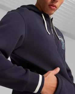 PUMA - Felpa da uomo blu con zip frontale e cappuccio