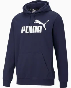 PUMA - Felpa da uomo blu scuro con cappuccio e logo bianco